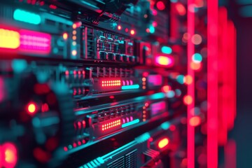 Poster - An abstract visualization of data flowing through interconnected networks, representing the future of data science, Glowing futuristic digital design of a network server, AI generated