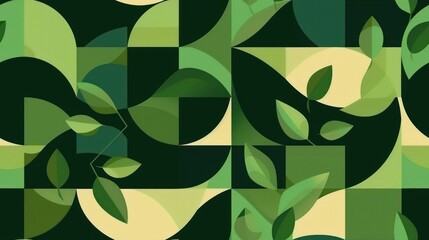 Wall Mural - Geometric Abstract Green Leaves Pattern
