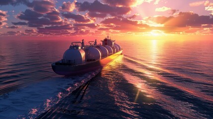 Wall Mural - A brand new LNG (Liquefied Natural Gas) carrier ship sailing on the Red Sea, featuring a sleek modern design with massive spherical tanks on the deck