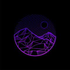 Luxury, Abstract, Geometric, Modern, Futuristic Cyberpunk Style, Round Shaped Mountain Line Art Logo Template #2