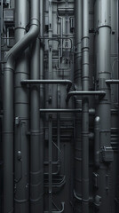 Wall Mural - grey wallpaper full of technical tubes and silos