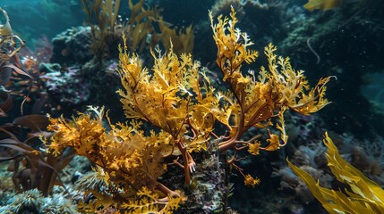 Wall Mural - Marine plants and algae provide food and shelter for ocean life. Some well-known examples include coral, seaweed, and kelp.