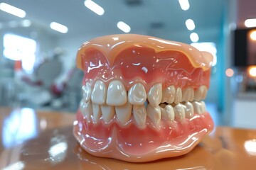 Wall Mural - Closeup of a dental model with teeth displayed on a desk in a dental clinic