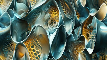 Wall Mural - Abstract 3D Shapes in Teal and Gold
