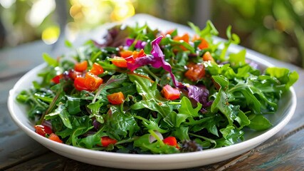 Canvas Print - Colorful and crisp wild greens delicately mixed and dressed for a delightful dish.