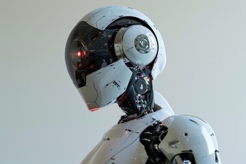 Poster - a robot with a metallic body and a head,an image of a robot made of metal with a head