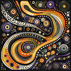 Wall Mural - Australian aboriginal traditional dot painting style image of wildflowers in earthy colors.