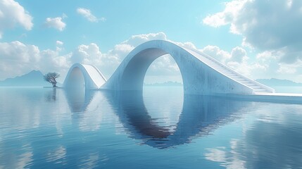 Wall Mural - httpThe Bridge of the Future of Technology, futuristic white structure, in thestyle of animated gifs, classic japanese simplicity, sky