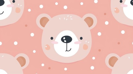 Aufkleber - Adorned with a charming cartoon bear face design on a delightful pink background this seamless pattern exudes cuteness