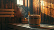© YarikL - Wooden bucket in sauna for relaxation