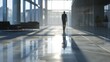 © imlane - shadow of an employee, no employee only shadow, close up, modern office in the distance, photo realistic
