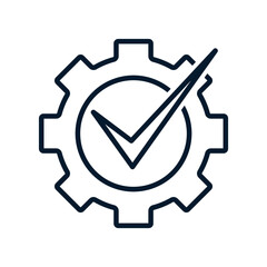 Poster - Gear, check mark. Concept of successful update of system settings. Vector linear icon isolated on white background.