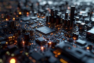 Poster - Motherboard design as digital circuit city, AI generated