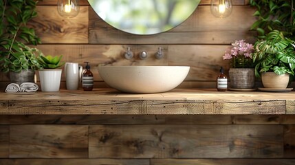 Wall Mural - Rustic Bathroom Interior Design with Wooden Elements