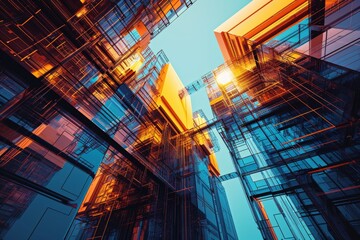 Poster - Modern computer graphics illuminate futuristic abstract architecture, AI generated