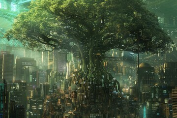 Wall Mural - Captivating blend of nature and urban architecture in a futuristic setting