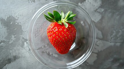 Poster - Vibrant red strawberry on clear plate top view close up