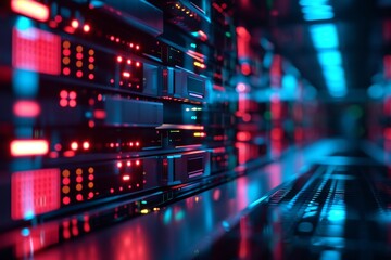 Poster - Glowing futuristic digital design of a network server, AI generated