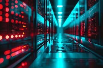 Poster - Glowing futuristic digital design of a network server, AI generated