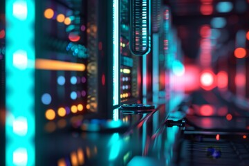 Poster - Glowing futuristic digital design of a network server, AI generated
