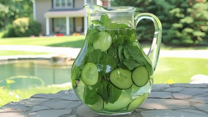 Poster - A pitcher of refreshing cucumber and mint infused water perfect for a hot summer day.