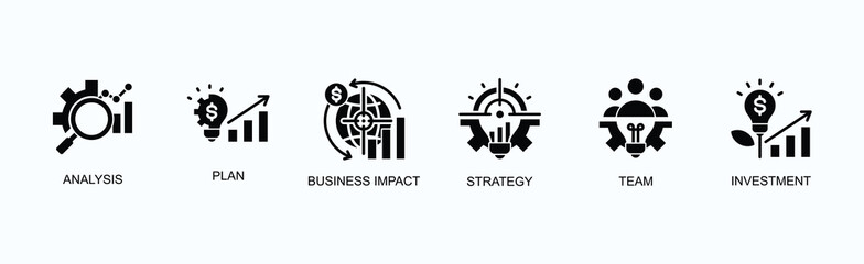 Strategic Planning Banner Web Icon Vector Illustration Concept With Analysis, Plan, Business Impact, Strategy, Team, Investment