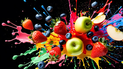 Wall Mural - A colorful splash of berries and fruits