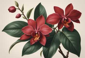 Wall Mural - Vintage drawing of red orchid