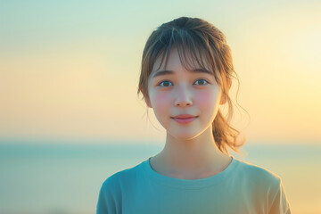 Wall Mural - Asian girl at the beach in summer