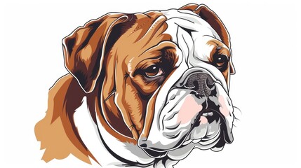 Wall Mural - An editable layered 2d illustration featuring a charming bulldog head design set against a crisp white backdrop Perfect for pet lovers and animal enthusiasts alike