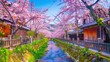 © Hitam Putih - Cherry Blossom Canal Scene