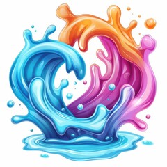 Canvas Print - Colorful splash of water creating artistic shapes, merging blue, orange, and pink tones in a fluid dynamic form.