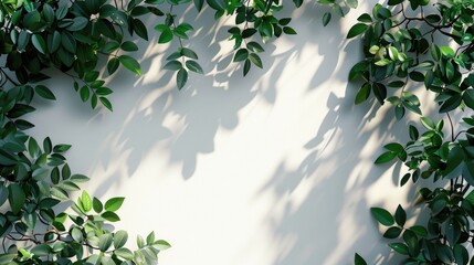 Wall Mural - Shadow of foliage on white background with text space