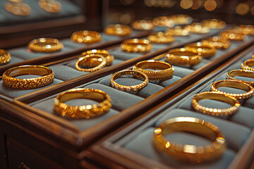 Wall Mural - Golden rings on display at a jewelry store