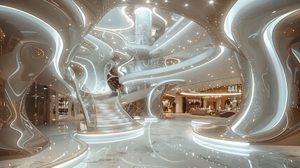 Aufkleber - Future vip luxurious shopping mall interior design, luxury theme. Generative AI.