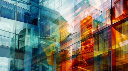 Poster - dynamic multiple exposure of modern glass structures: abstract architectural elements for business p