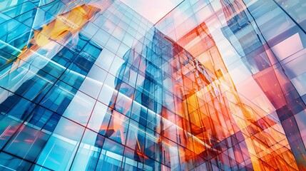 Poster - Dynamic multiple exposure of modern glass structures: abstract architectural elements for business presentations, corporate identity, and cityscape designs