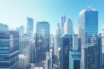  High-Rise Office Buildings in the Financial District with Blue Sky