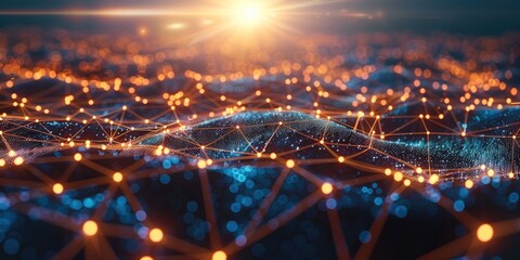 Poster - A network of glowing connections forming an abstract background, symbolizing the interconnectedness and complexity of digital networks in a futuristic technology concept. Generative AI.