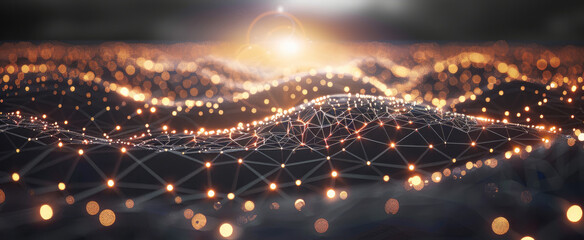 Poster - A network of glowing connections forming an abstract background, symbolizing the interconnectedness and complexity of digital networks in a futuristic technology concept. Generative AI.