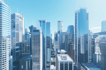  High-Rise Office Buildings in the Financial District with Blue Sky