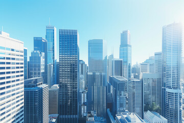  High-Rise Office Buildings in the Financial District with Blue Sky