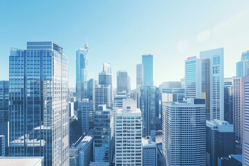  High-Rise Office Buildings in the Financial District with Blue Sky