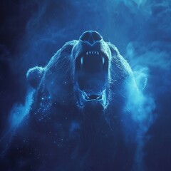 Poster - the mouth of a bear with mist and blue light who comes out , epic