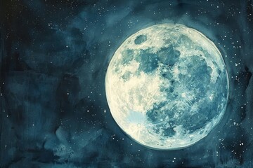Wall Mural - stunning watercolor painting, close up of full moon, show whole moon in the night sky