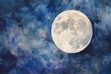 Wall Mural - stunning watercolor painting, close up of full moon, show whole moon in the night sky