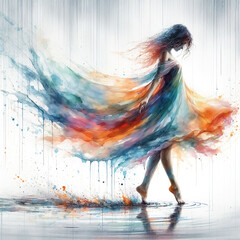 Wall Mural - Portrait illustration of dancer with dress made of paint and splashes
