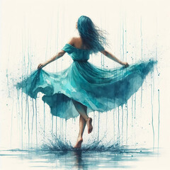 Wall Mural - Portrait illustration of dancer with dress made of paint and splashes
