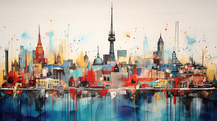 Wall Mural - Berlin skyline of watercolor painting, generative ai