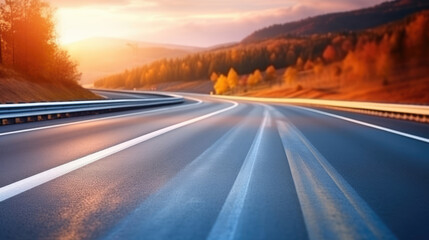 Wall Mural - Asphalt road with motion blur effect. Landscape with highway., generative ai